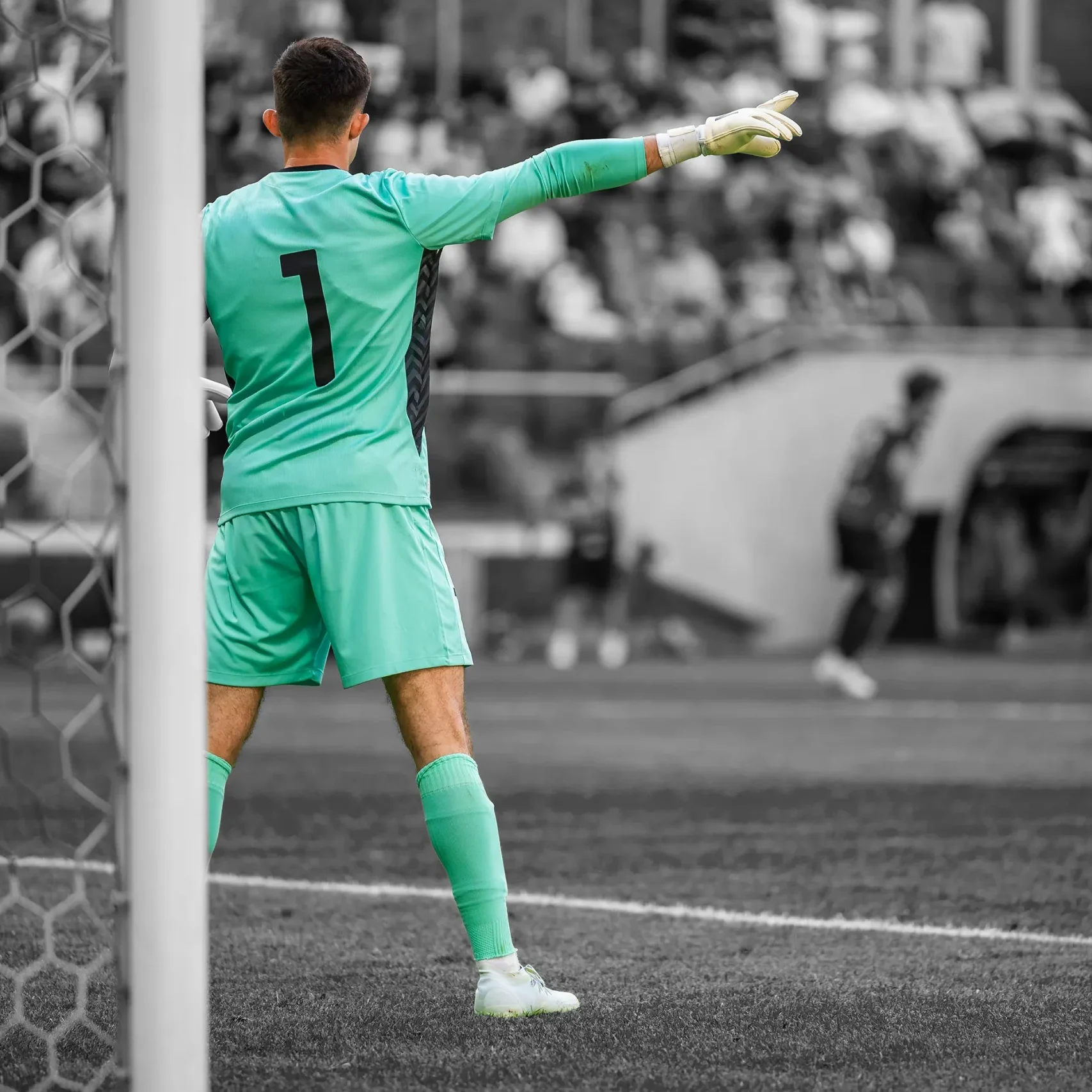 Goalkeeper directing players from the goal