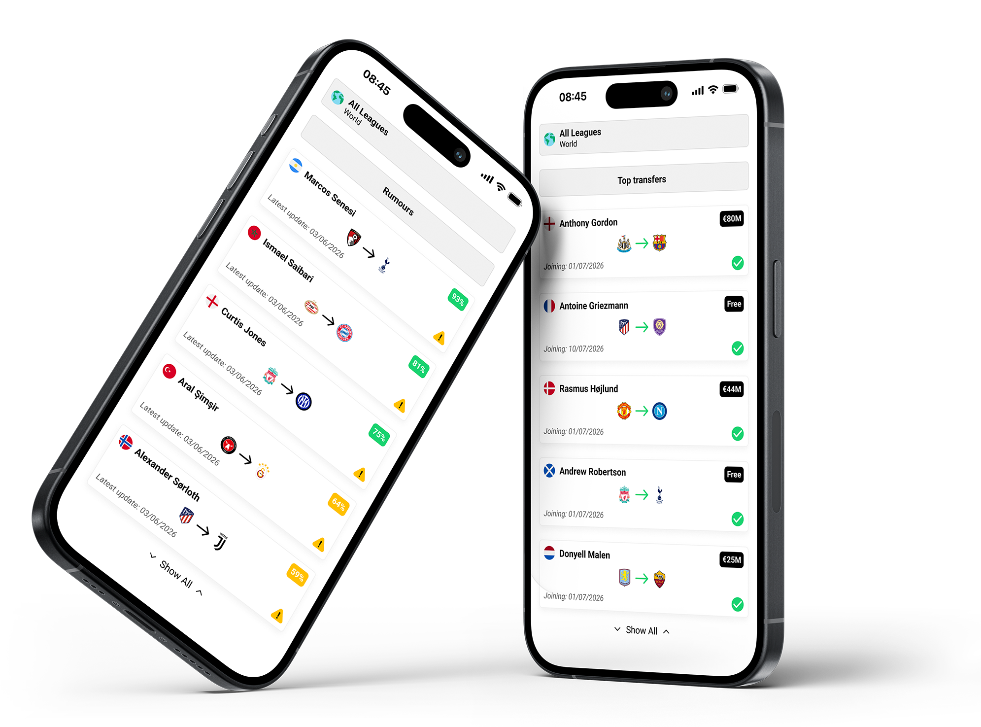 A mockup of Enetpulse transfer center data