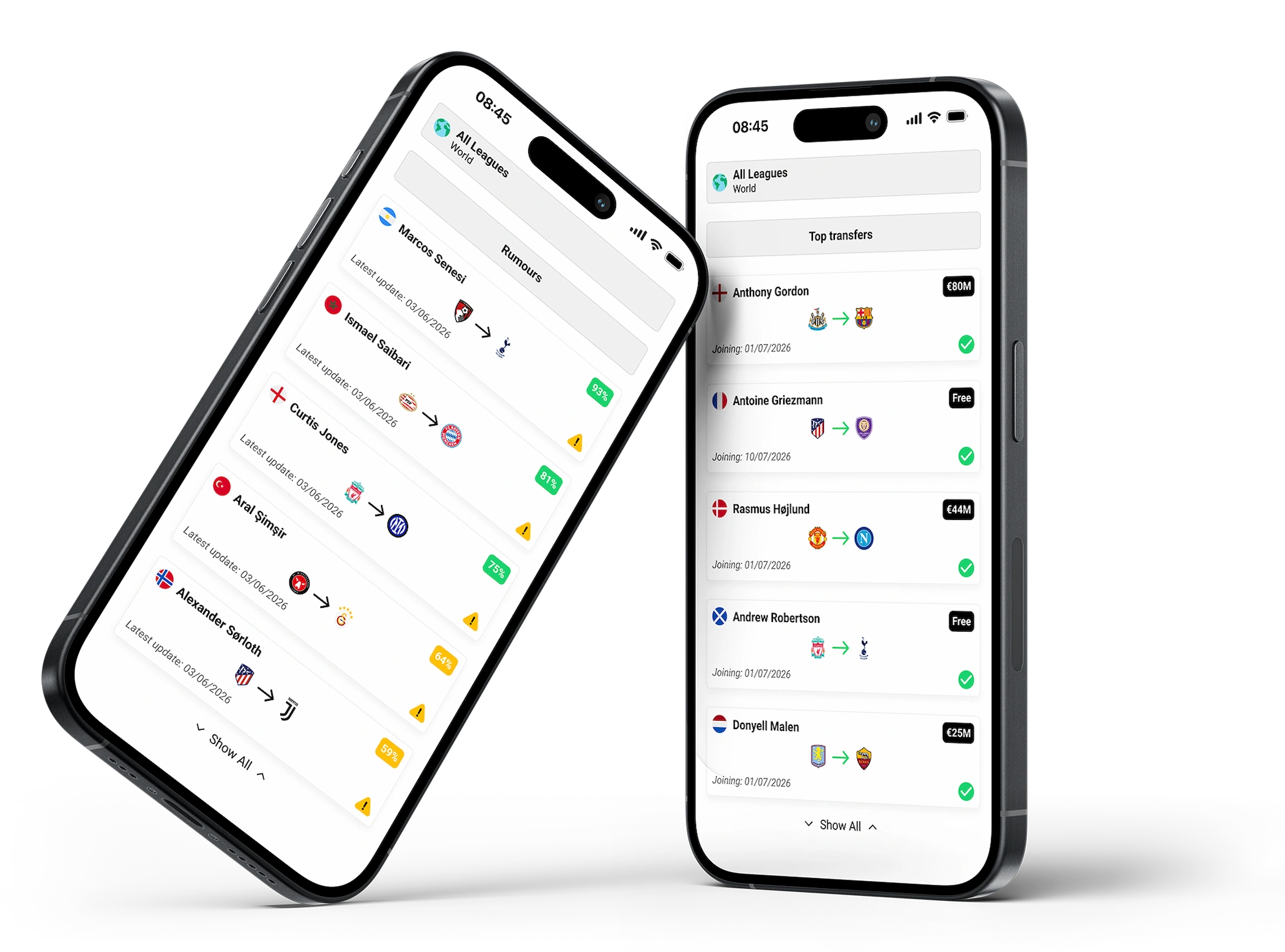 A mockup of Enetpulse transfer center data
