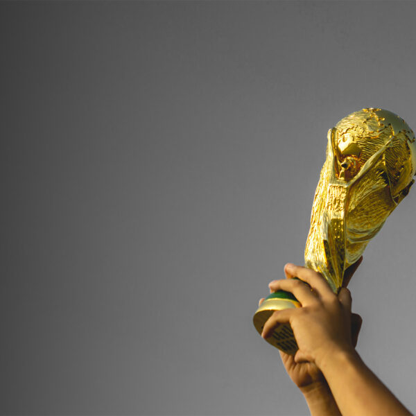 Man lifting the World Cup trophy